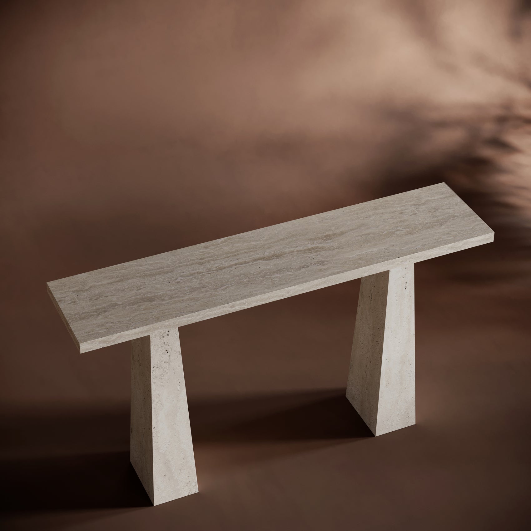 Modern entryway featuring the ALESSIO travertine console table by Bedu Atelier.