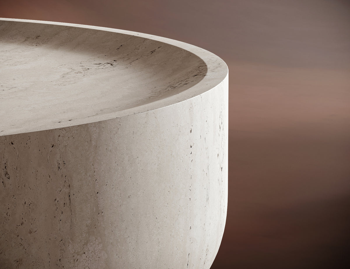 Close-up of CARLO coffee table’s natural veining and smooth surface, highlighting its craftsmanship.