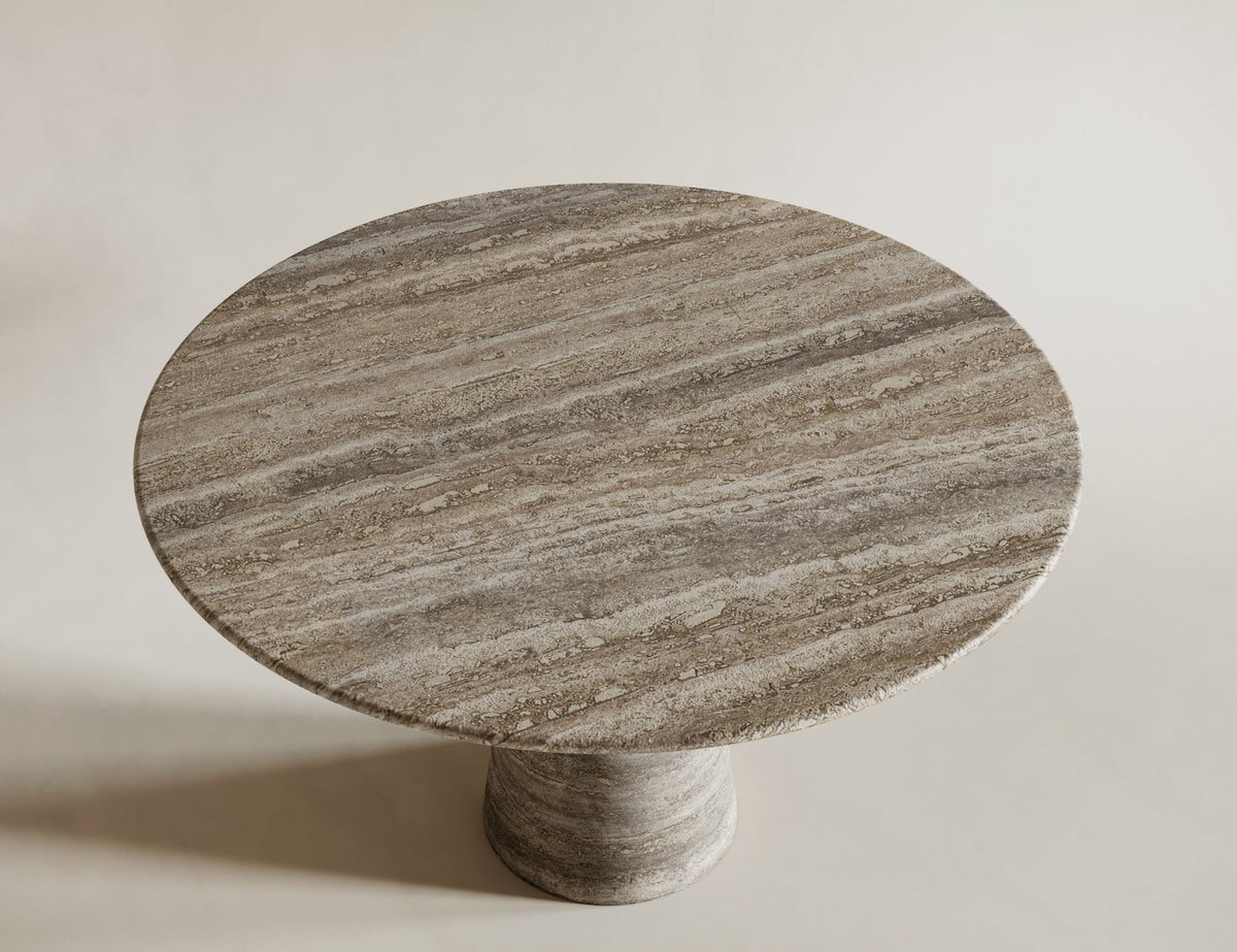 silver travertine table with canonic leg
