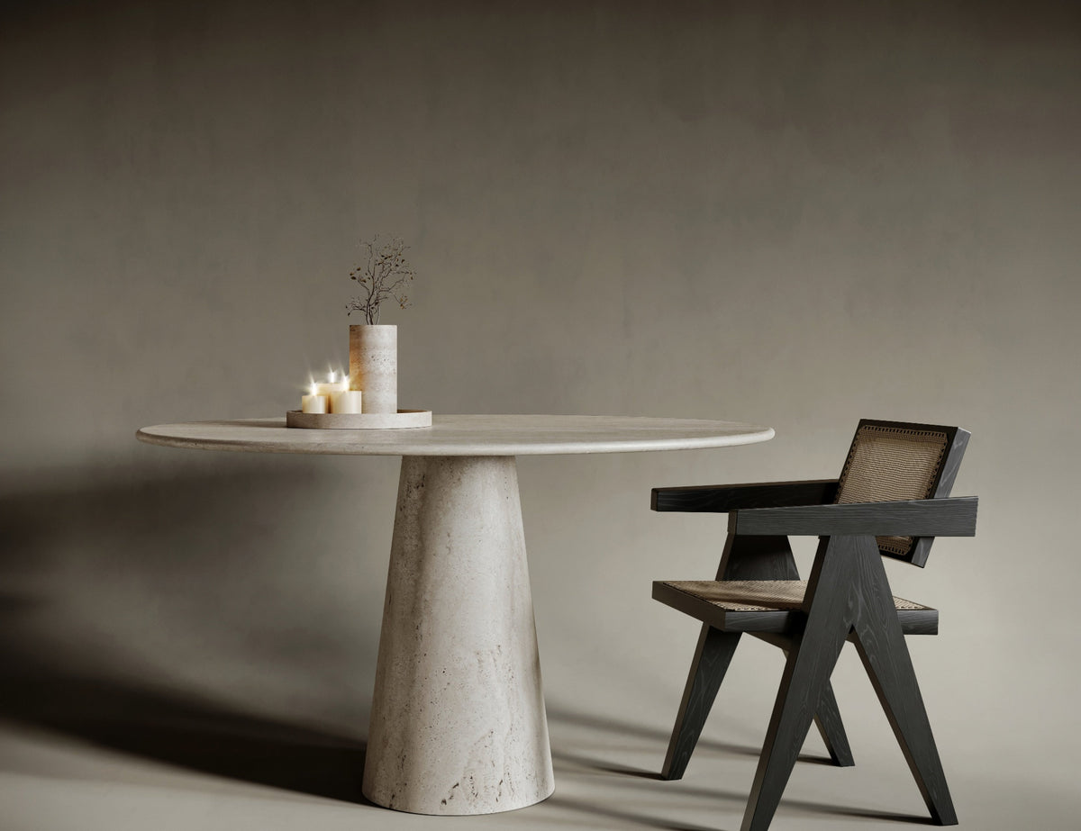 ronde travertin eettafel