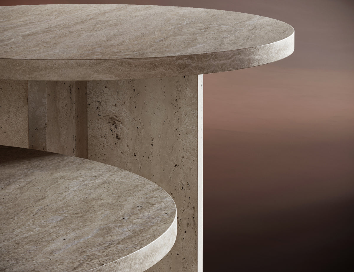 The ELENA coffee table set in a minimalist interior, blending natural materials with contemporary design for a timeless look.