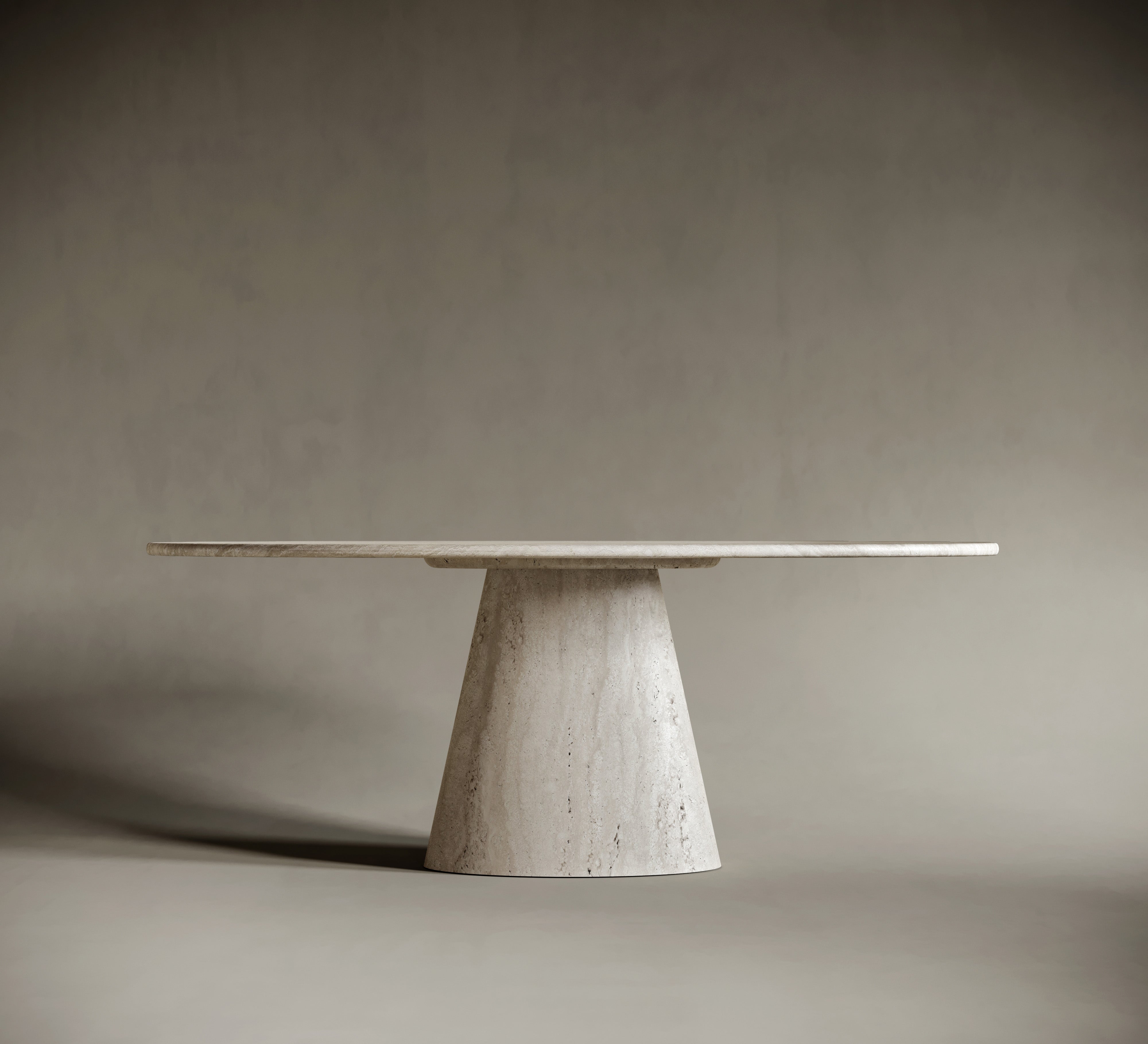 Ellipse One Leg Travertine Dining Table - Tapered Elliptical Leg