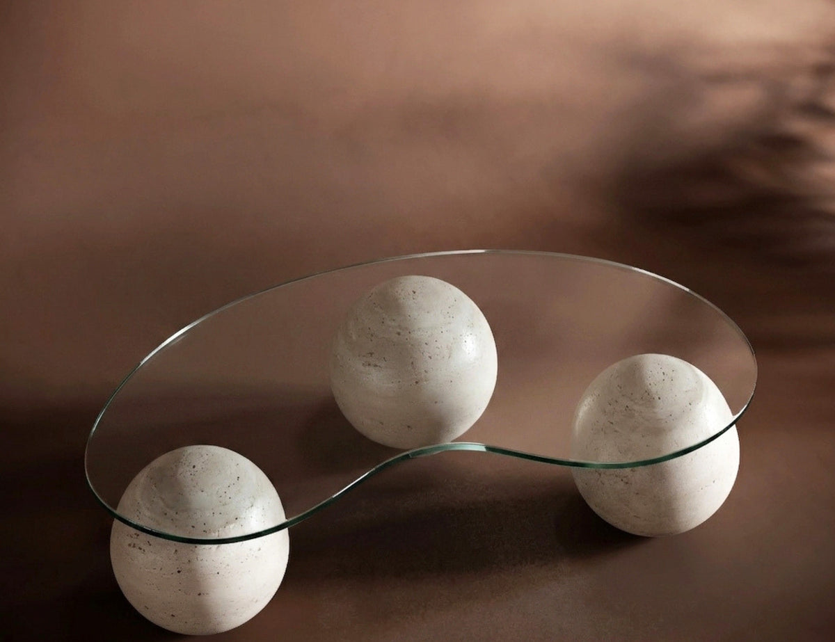 glass table with balls ball travertine table
