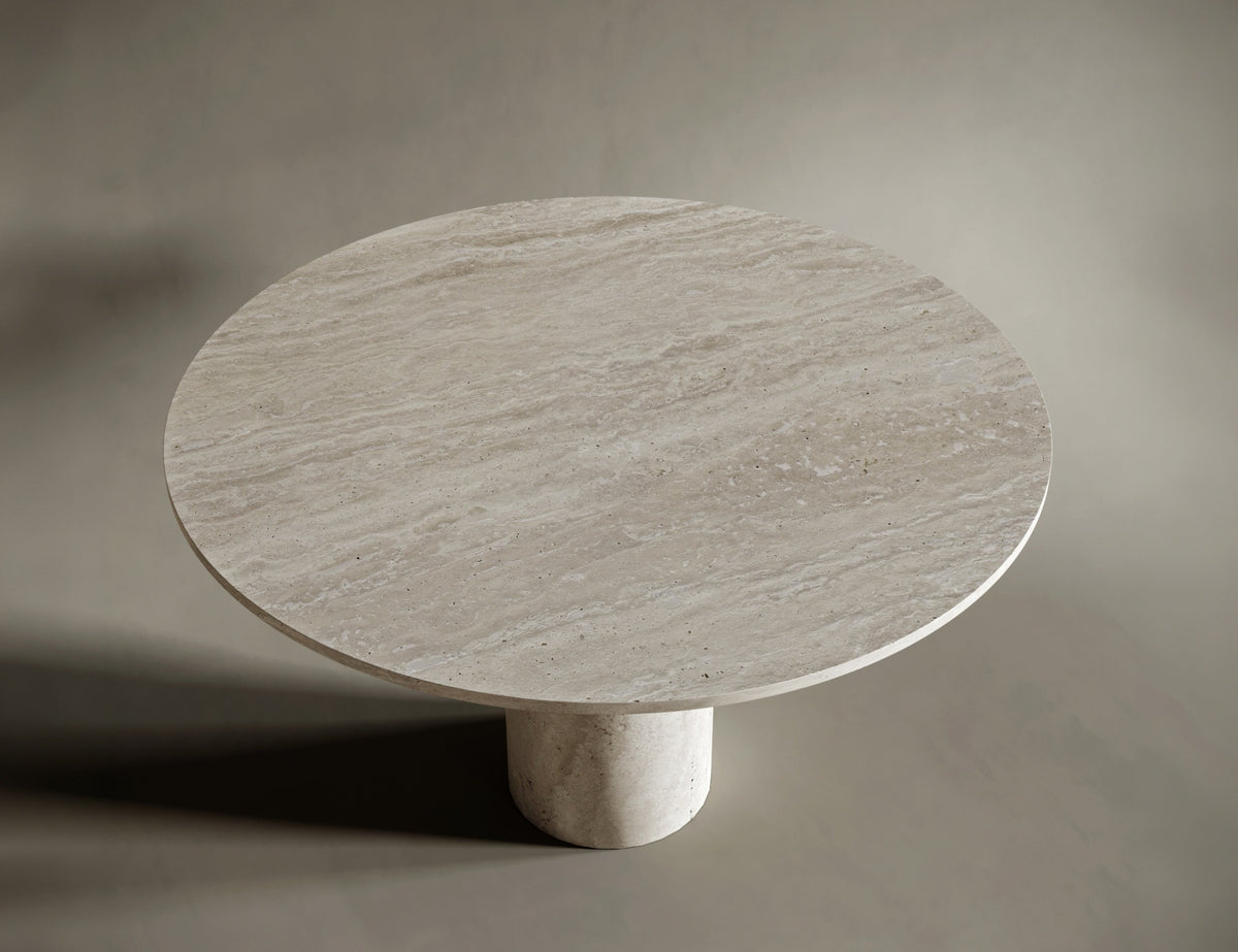 round light travertine dining table