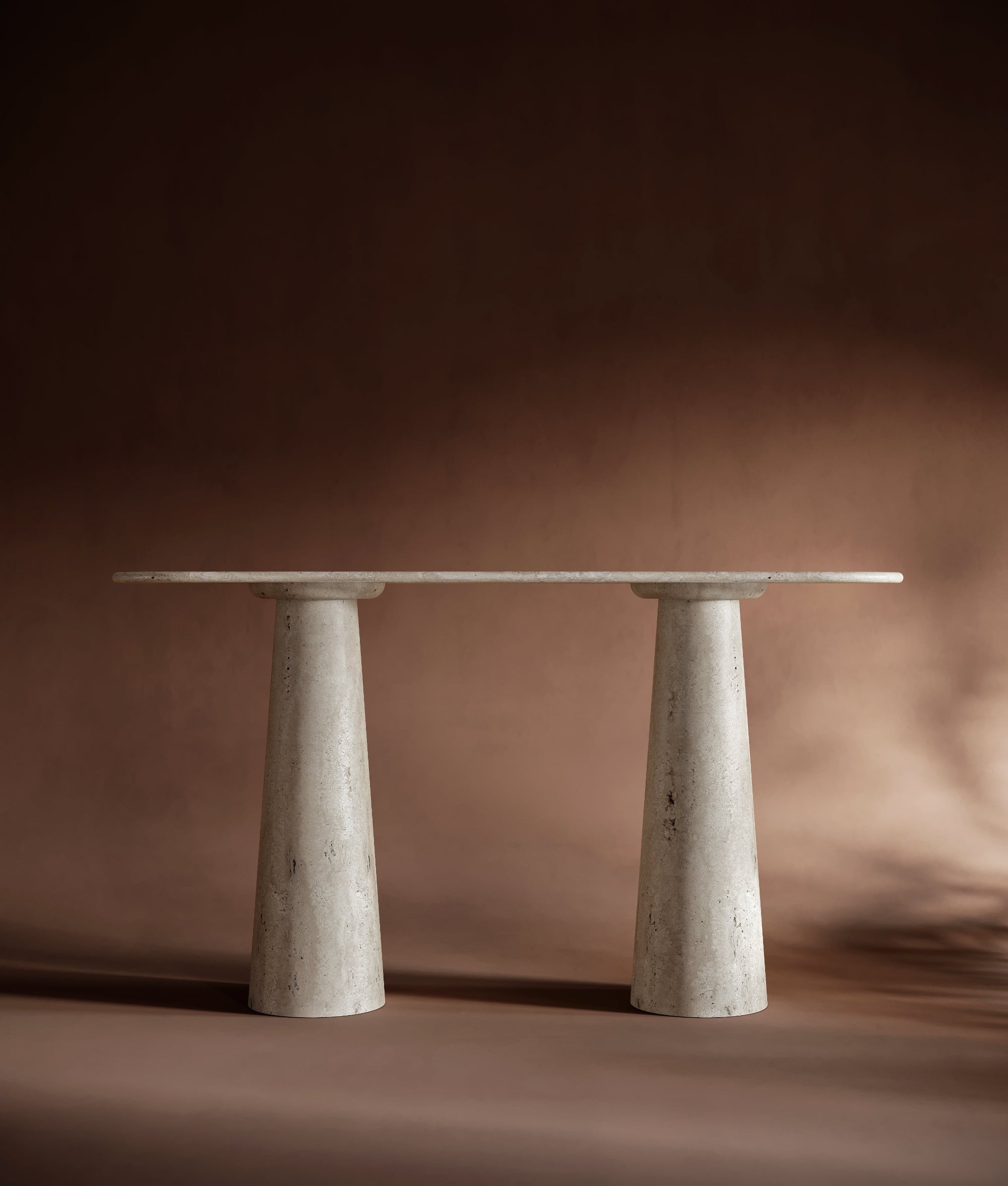 oval travertine console table