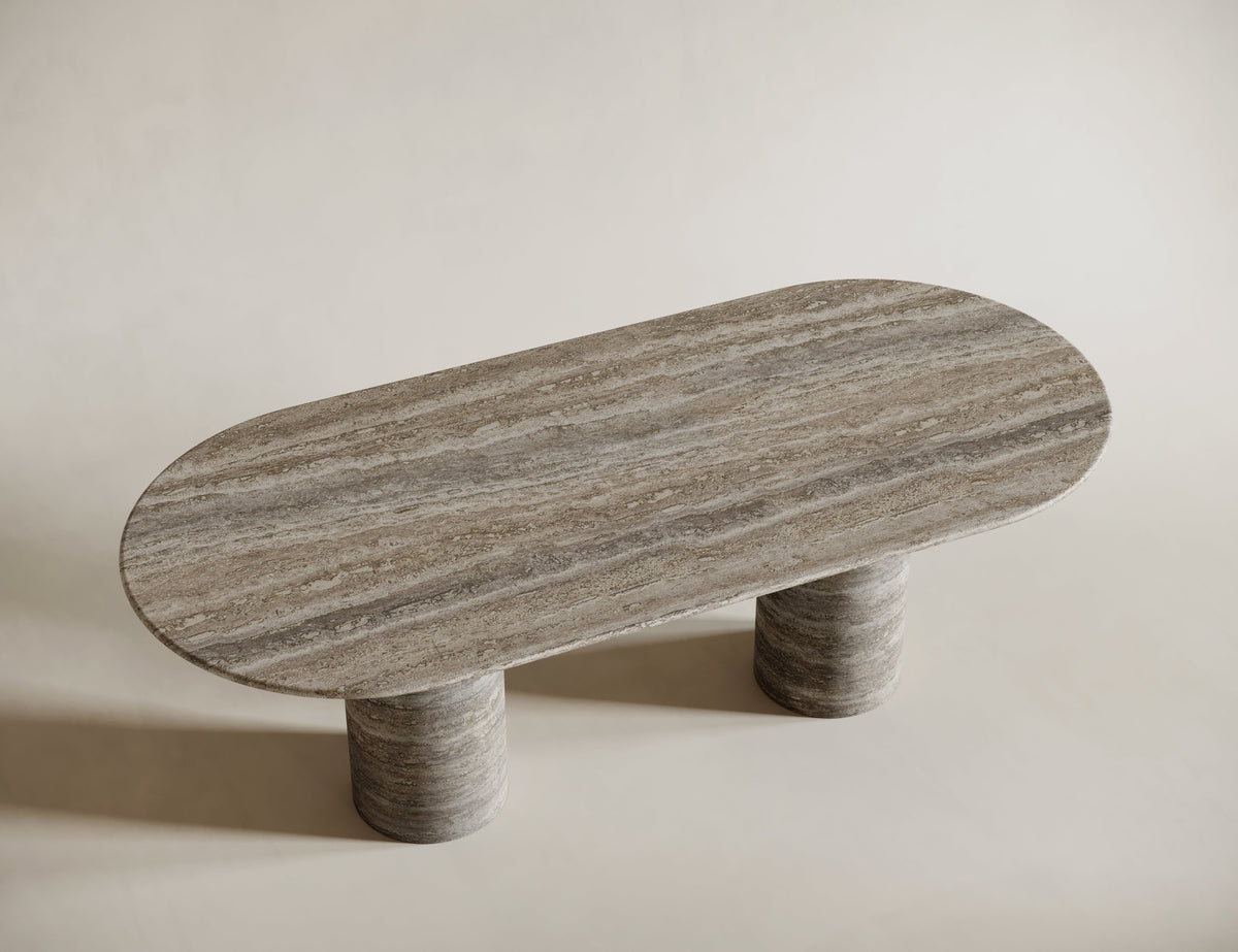 zilvertravertin eettafel
