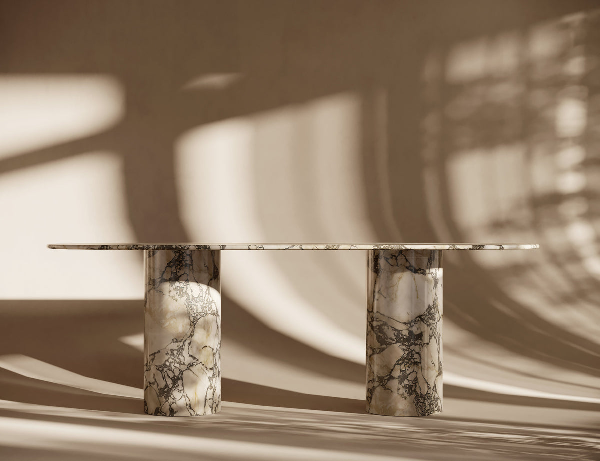 calacatta viola dining table travertine eettafel