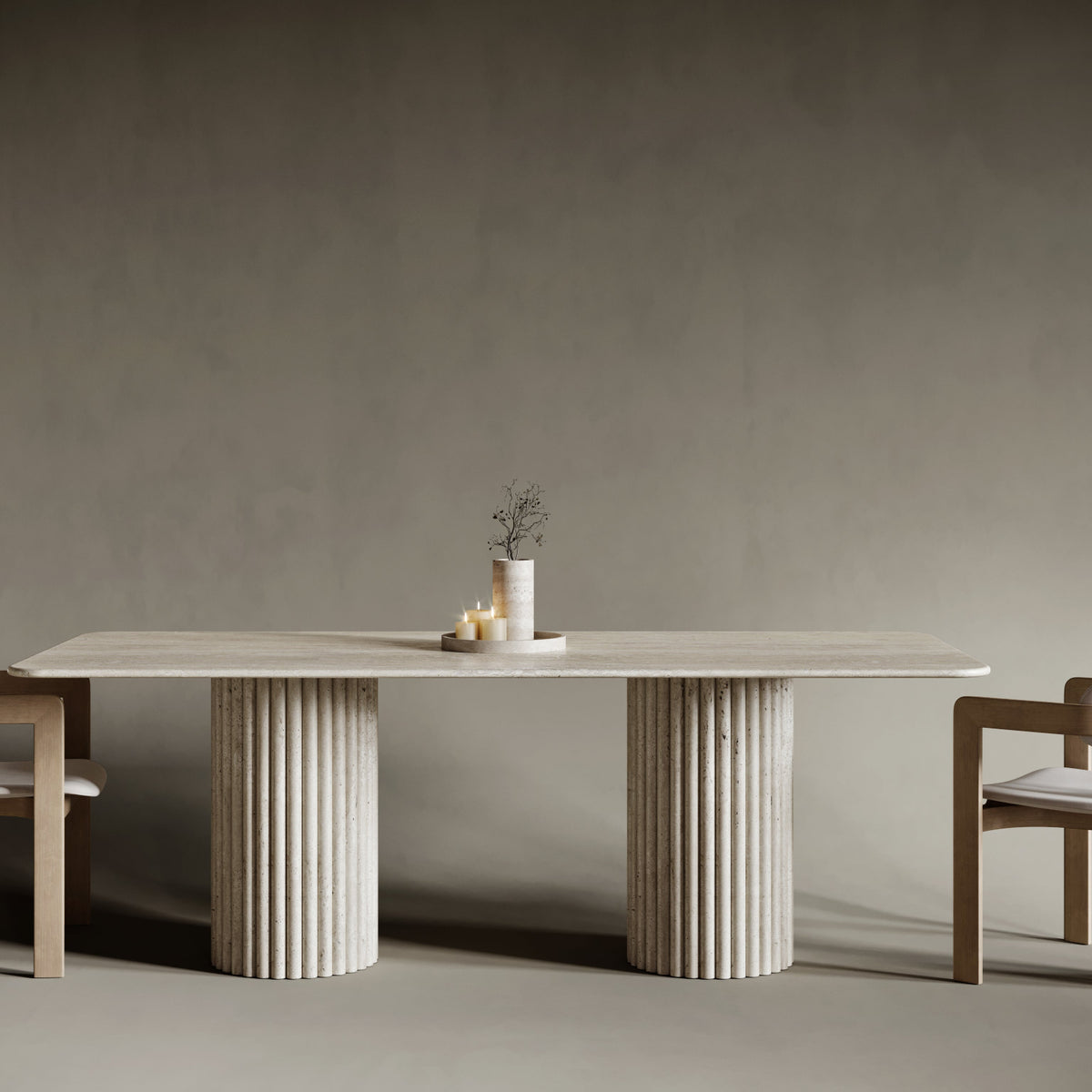 Rectangular Travertine Dining Table - Fluted Legs – Bedú Atelier