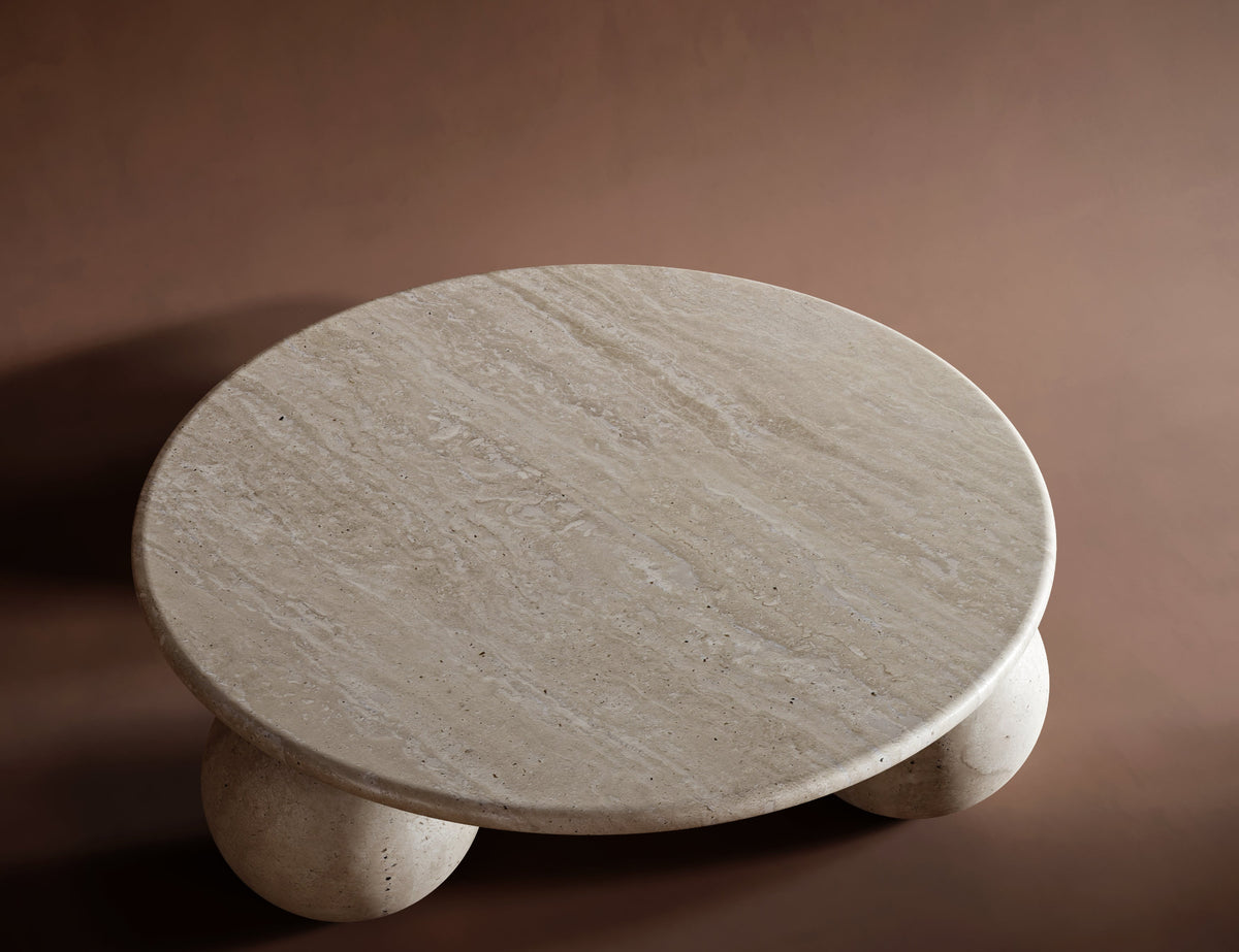 round travertine coffee table ronde travertin salontafel