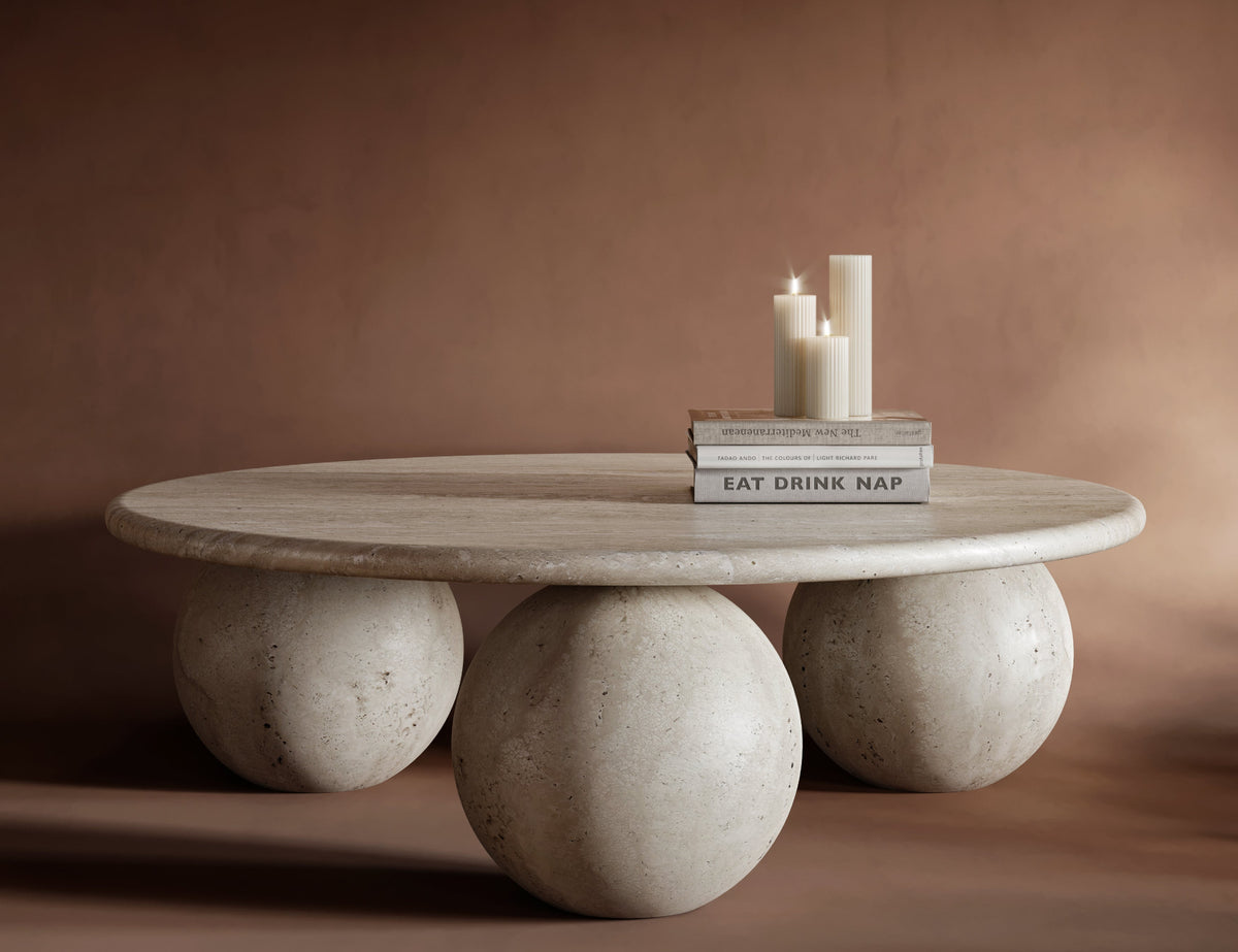 Travertine coffee table round