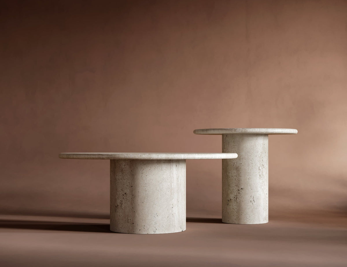 round travertine coffee table
