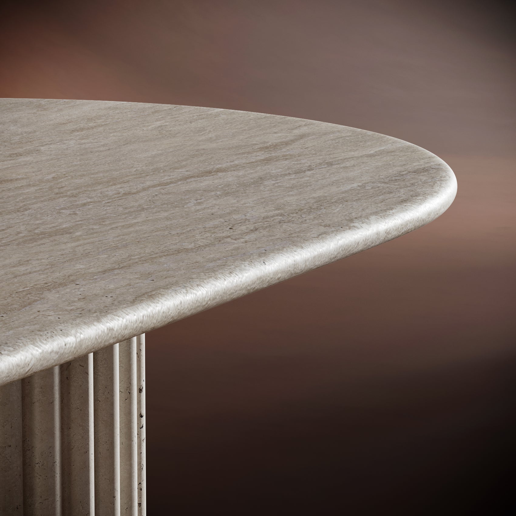 Close-up of SERENA coffee table’s natural veining and textured fluted design, highlighting its premium craftsmanship.