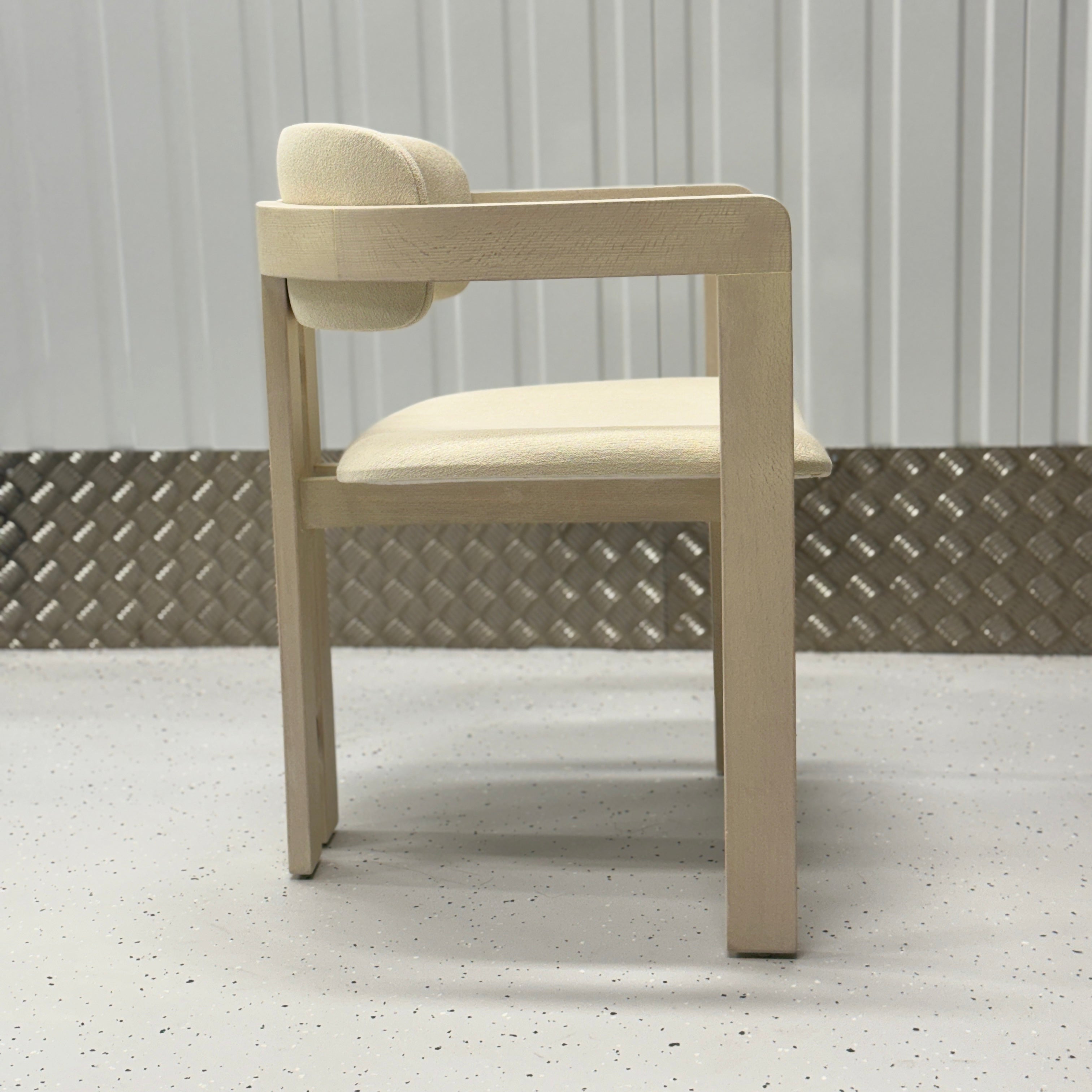 Wooden dining chair with customizable features, including frame colors and fabric samples, by BEDÚ Atelier