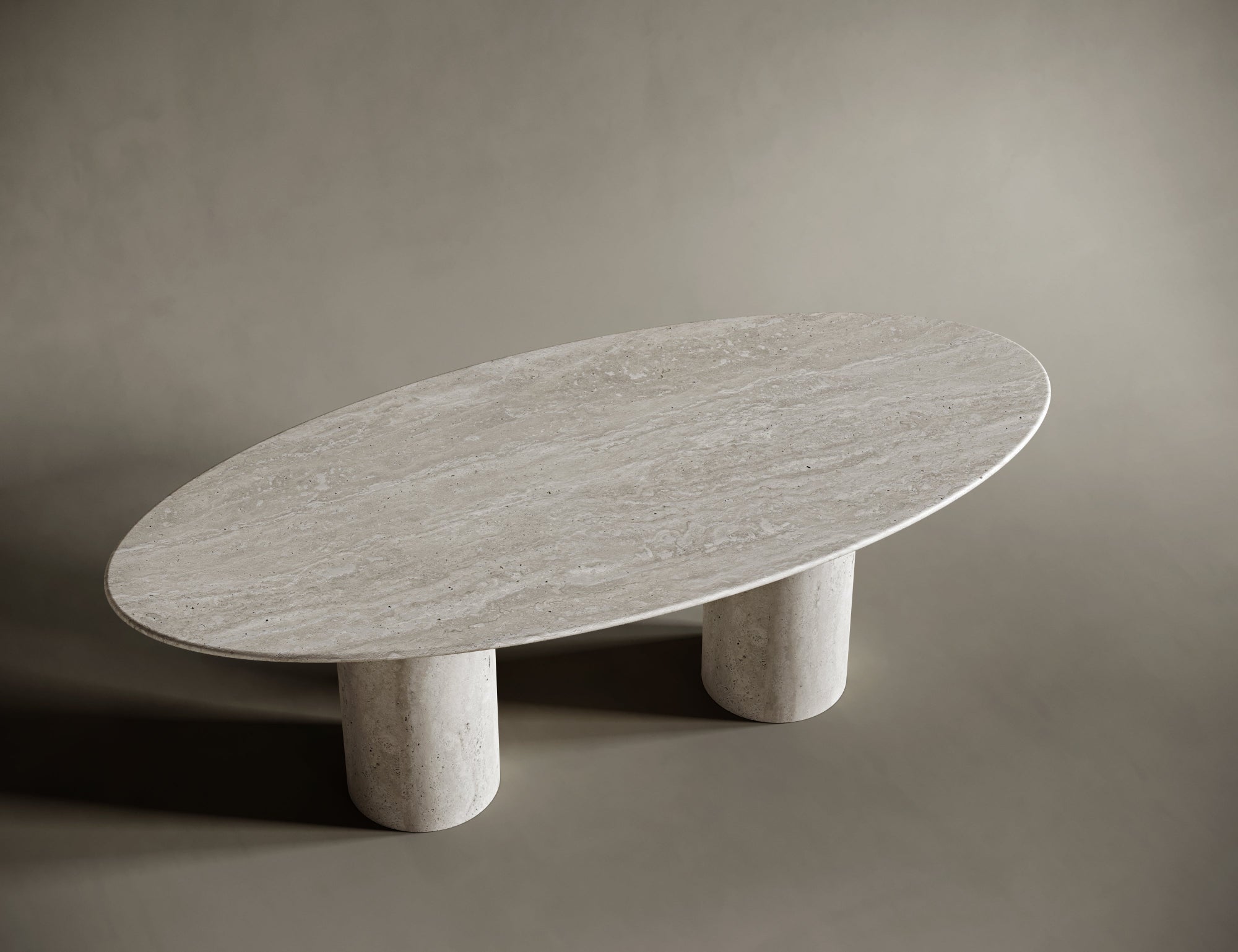 ellipse travertine table, tafel travertin eettafel