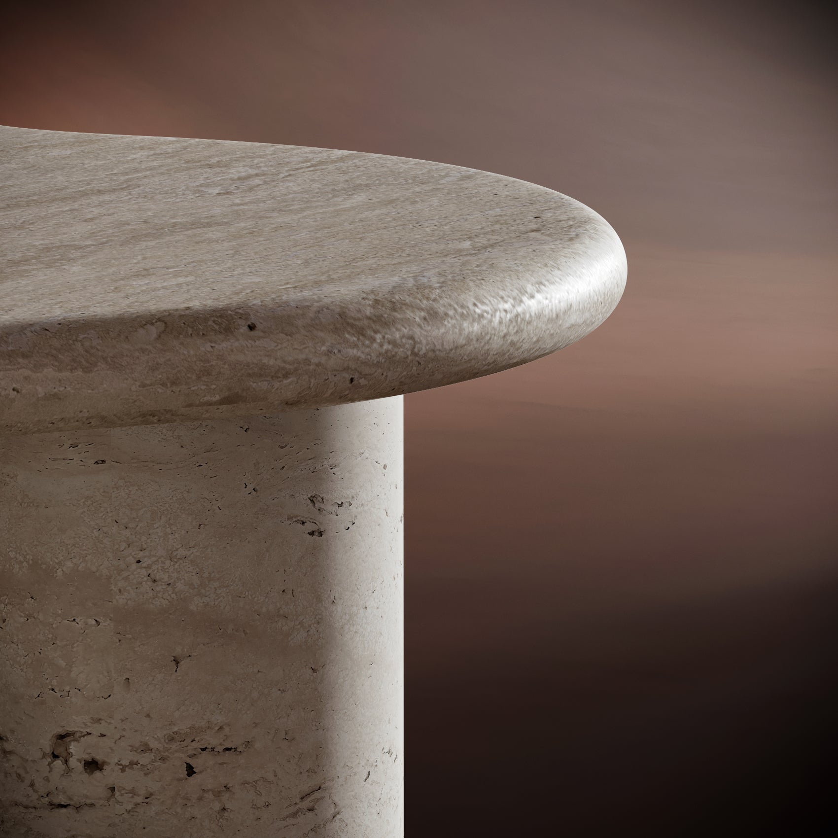 ISABELLA coffee table set against a warm brown background, emphasizing its natural textures and artistic form.
