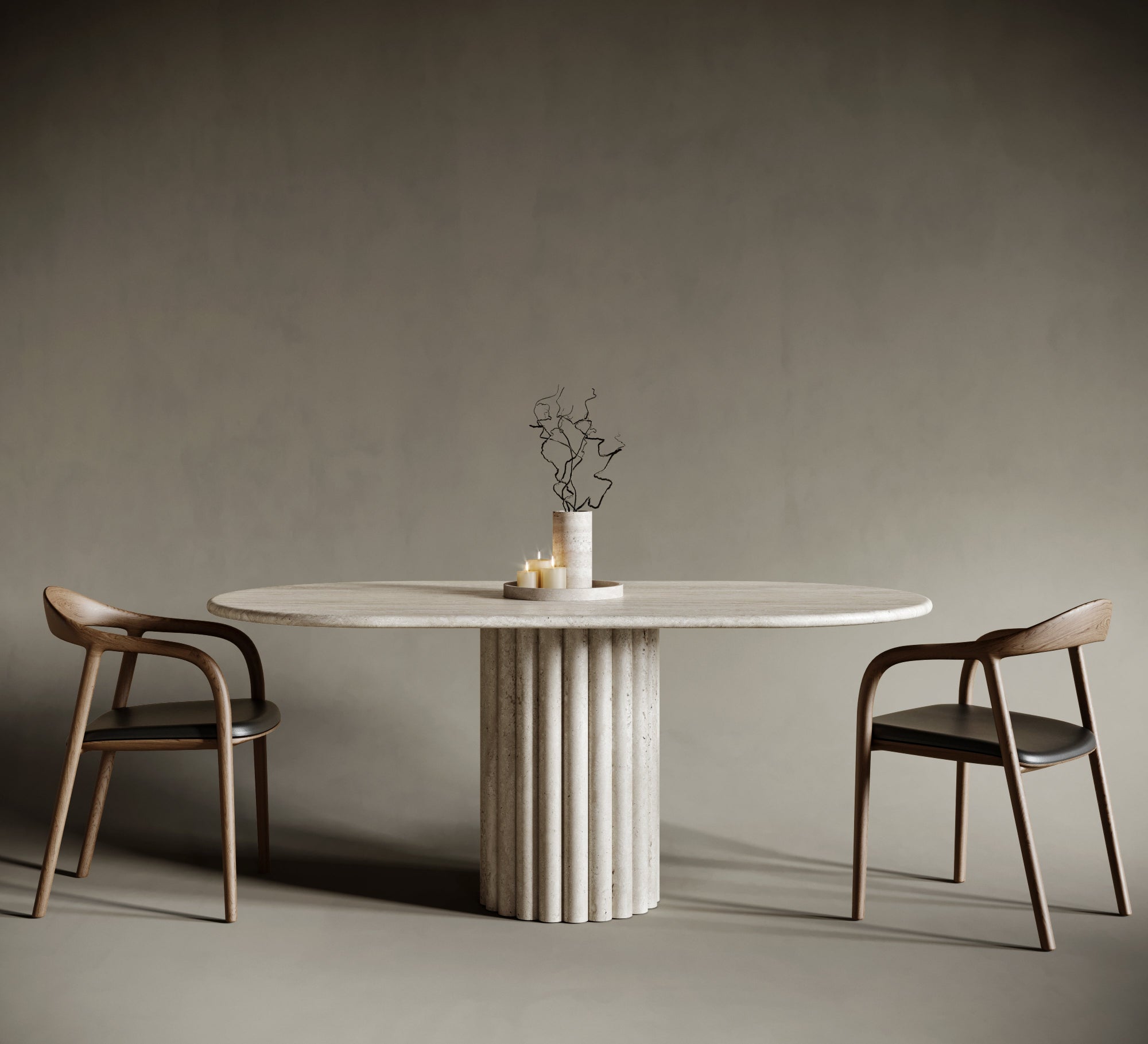 oval travertine dining table

