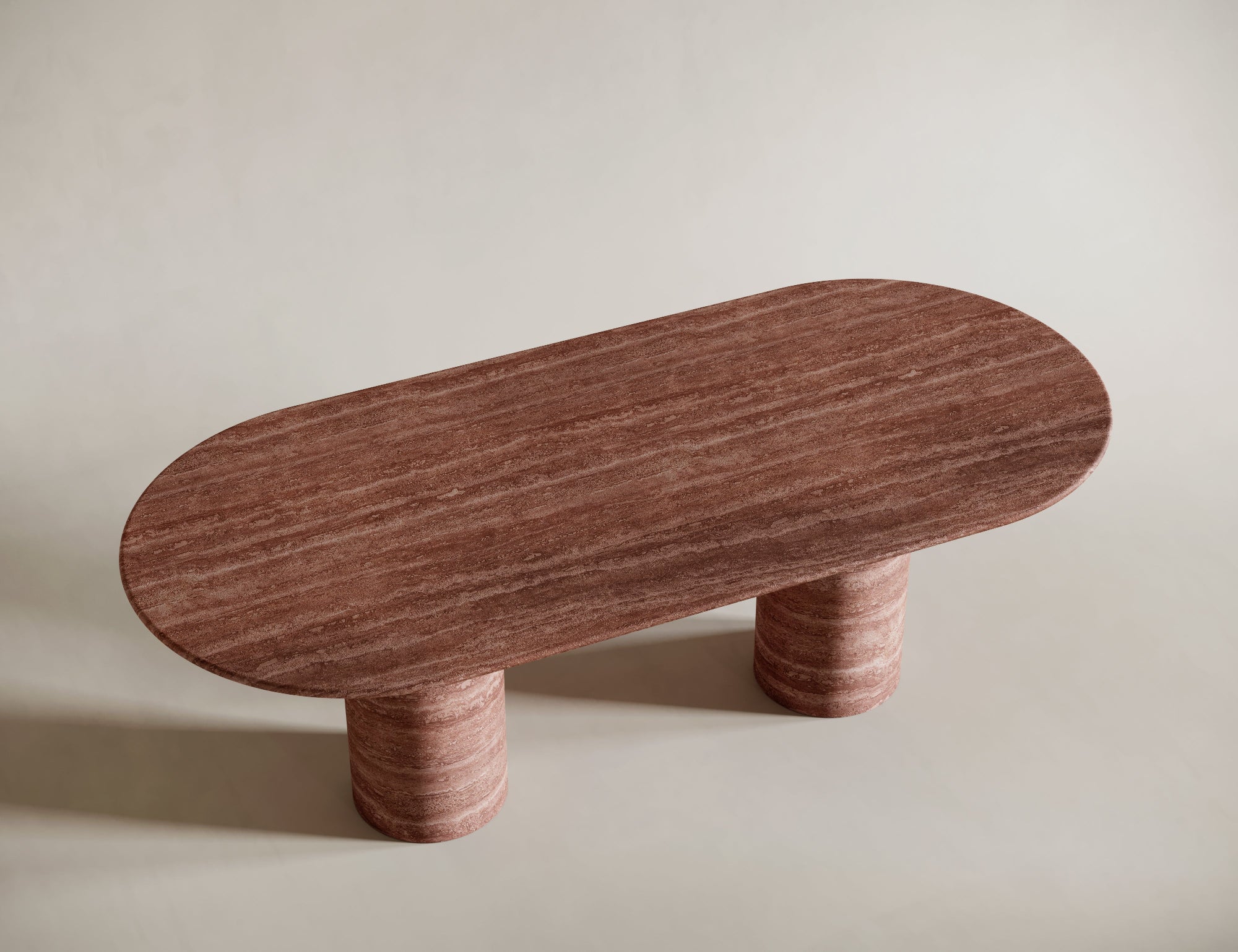 sculptural stone table red travertin