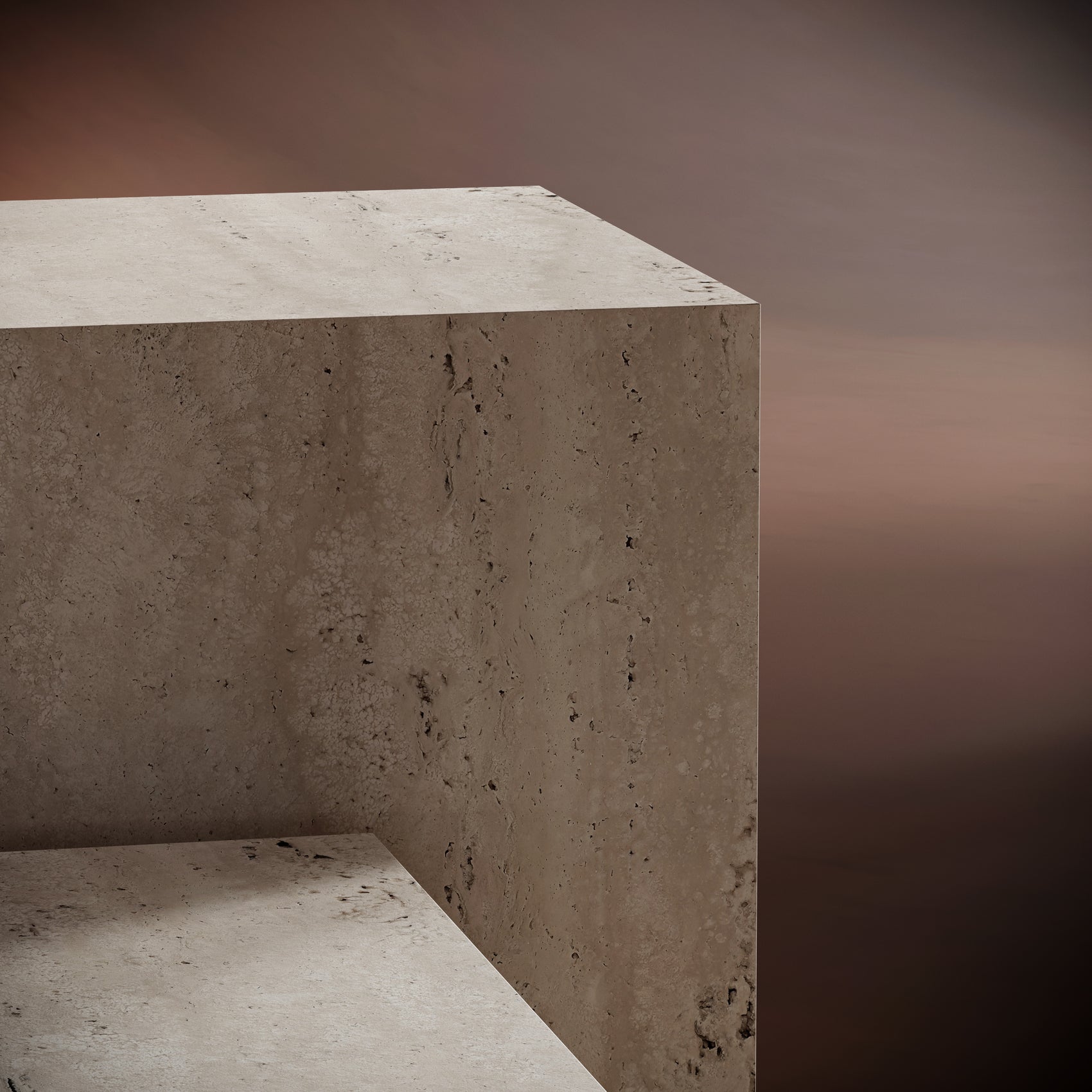 Elegant plinth travertine pedestal side table used for decor display.
