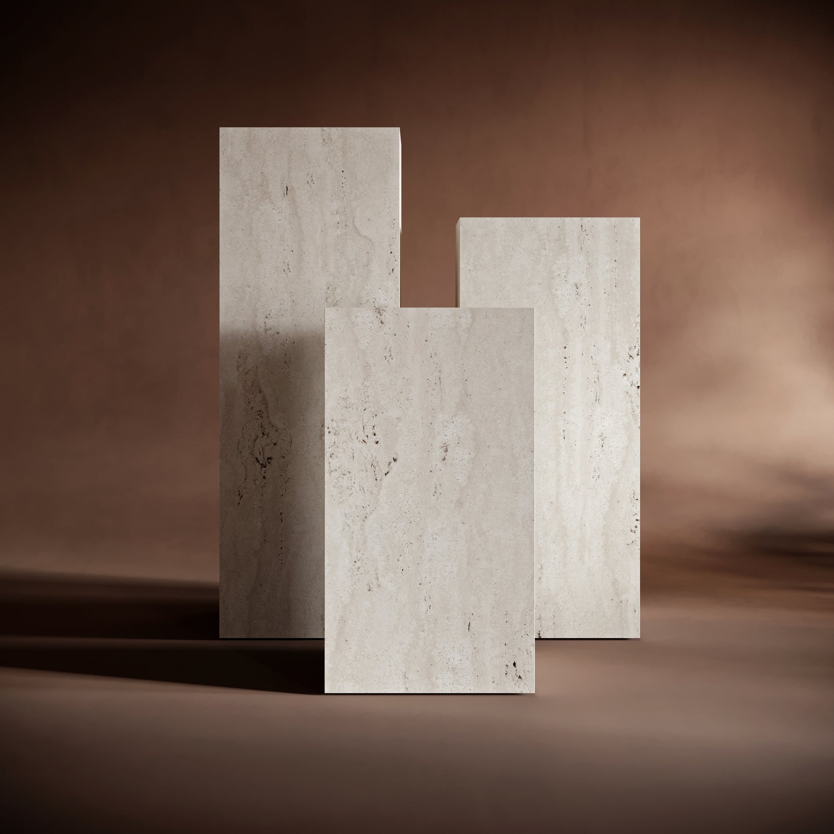 Handcrafted travertine pedestal coffee table showcasing minimalist design.
