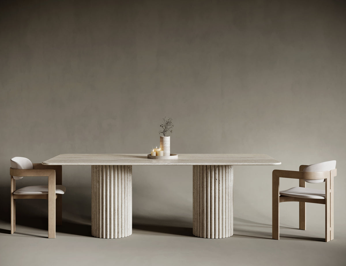 Fluted Rectangular Tables Rectangular Travertine Dining Table - Fluted Legs – Bedú Atelier
