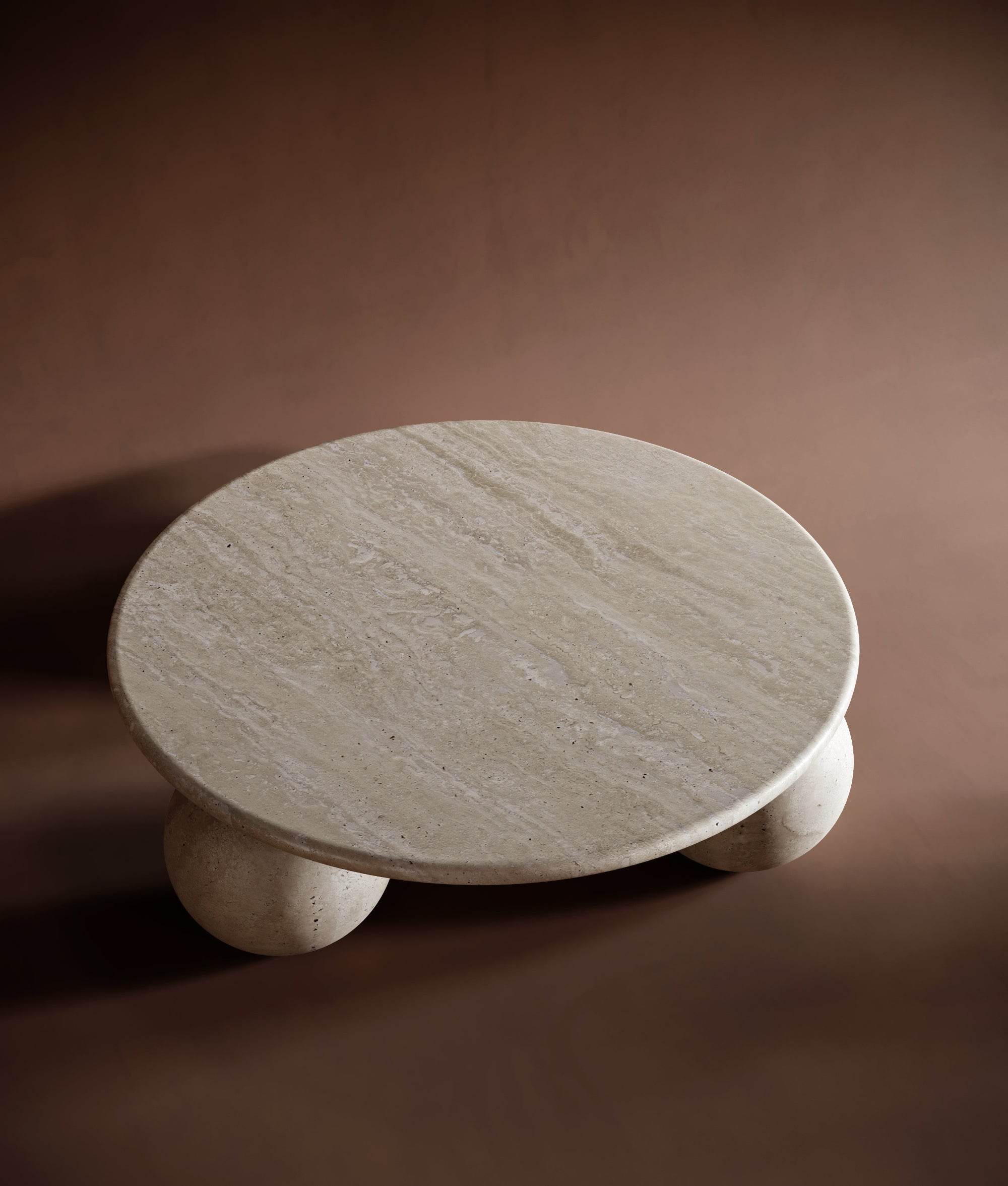 round travertine coffee table ronde travertin salontafel

