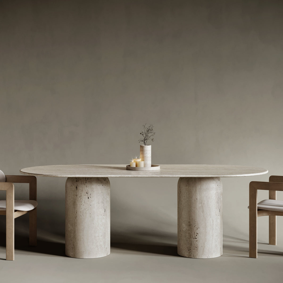 Oval Travertine Dining Table - Rounded Legs – Bedú Atelier