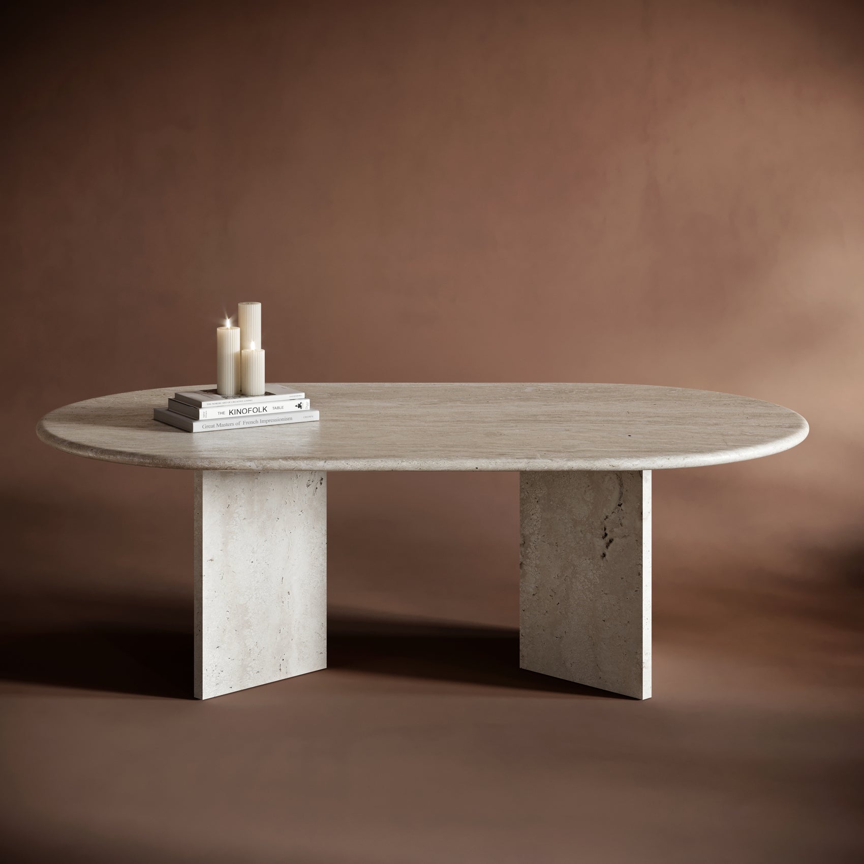 oval travertine coffee table